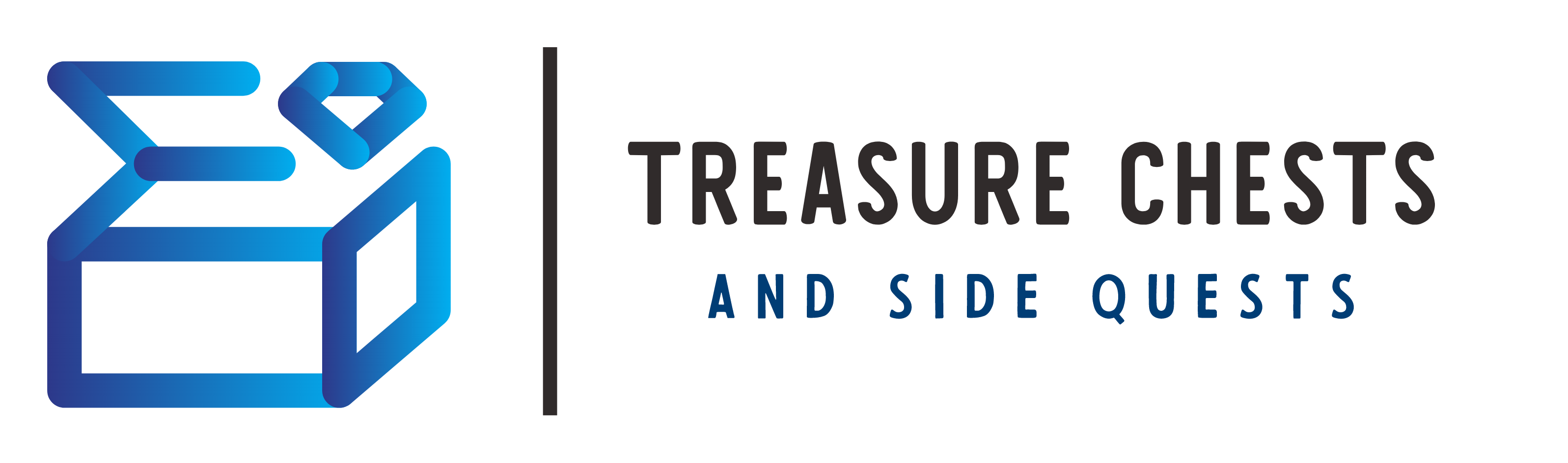 Image of the Treasure Chests and Side Quests logo. There is a blue, angular treasure chest on the left. On the right, Treasure Chests is written in capital letters above the words 